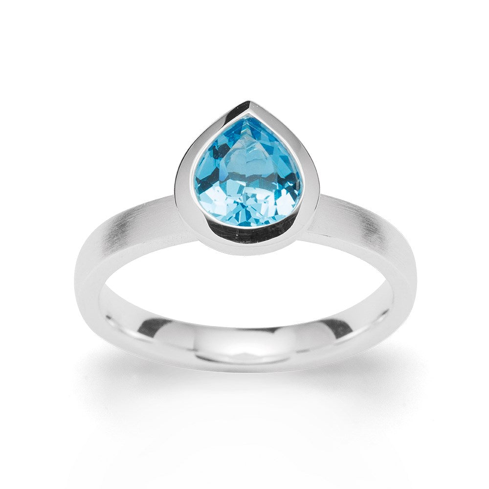 925/- Ring mattiert/glänzend, Blautopas 1,54 ct - 52 / Nicht rhodiniert