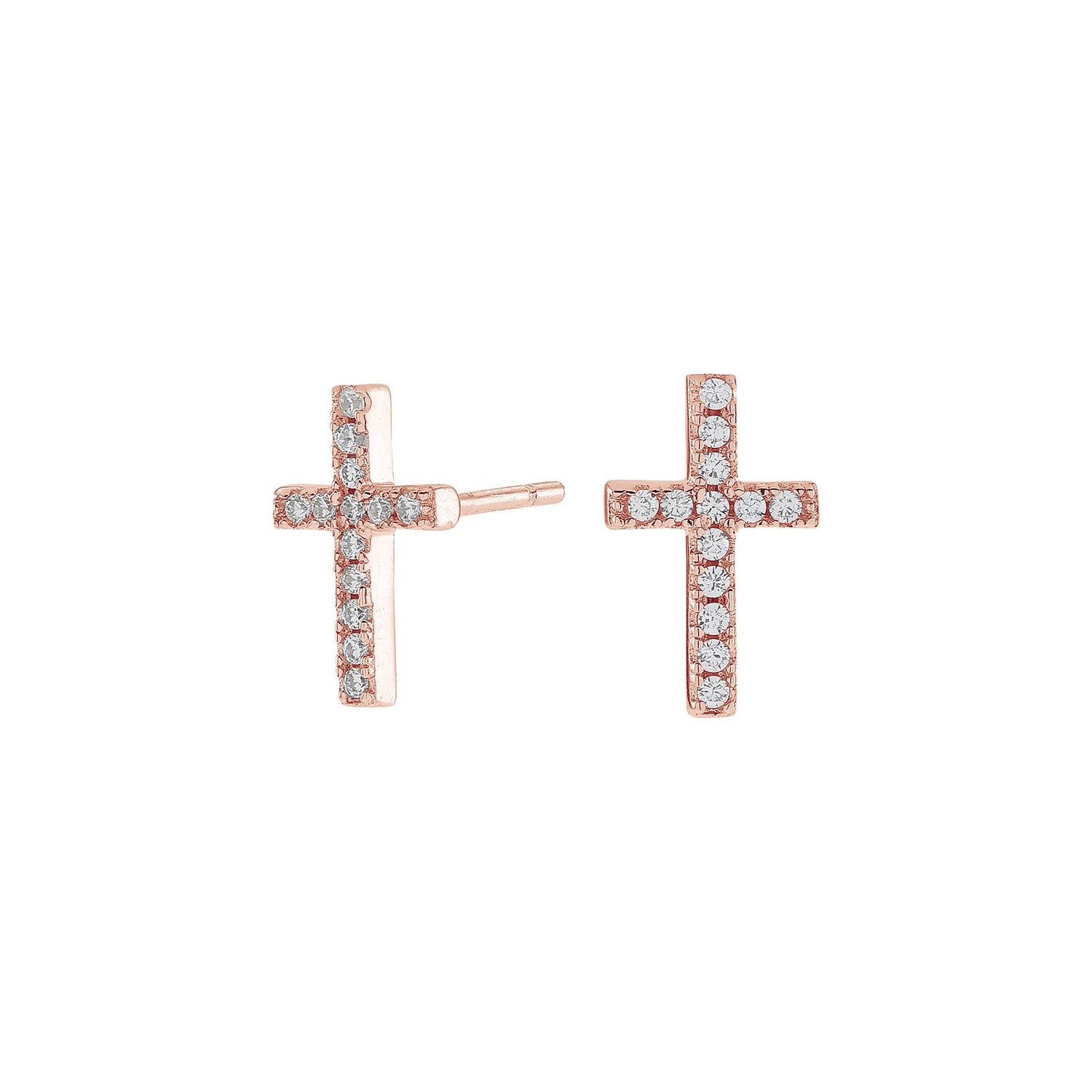 Silver earrings ALAINENOR cross 10x6mm - Rose gold plated