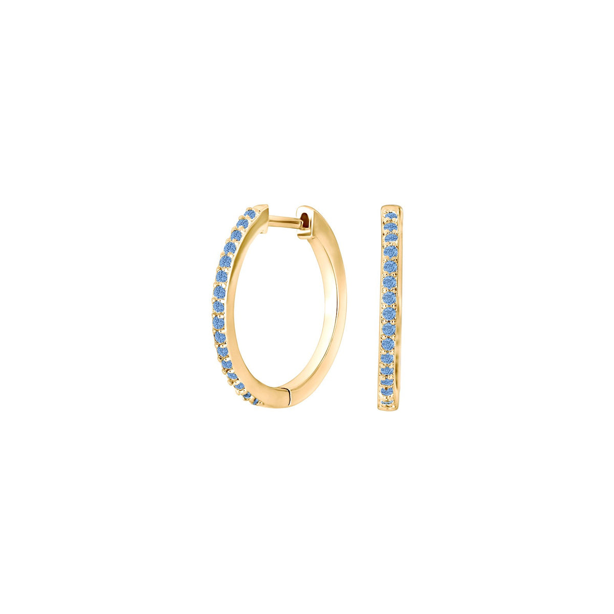 Silver creoles light blue cz JANENOR 18mm - Gold plated