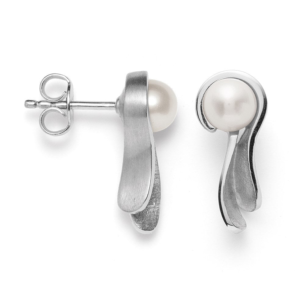 925/- earstud, rho. sand/pol., pearls