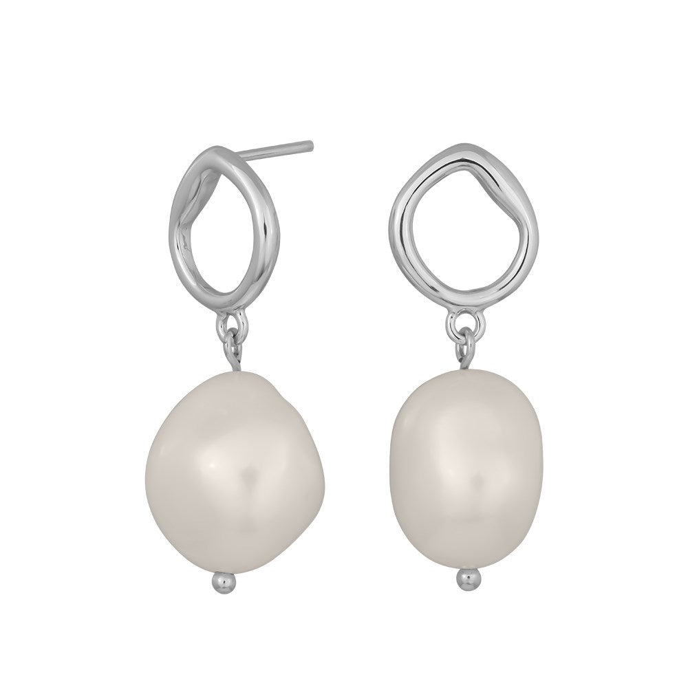 Silver earring BAROQUE52 fresh. 20 mm - Rhodium plated