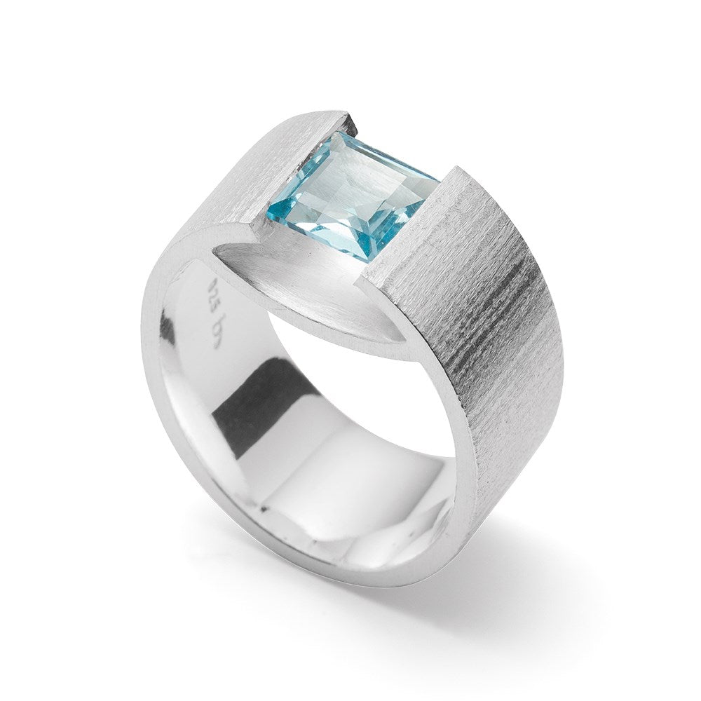 925/- Ring mattiert/gebürstet, Blautopas 1,82 ct - 58 / Nicht rhodiniert