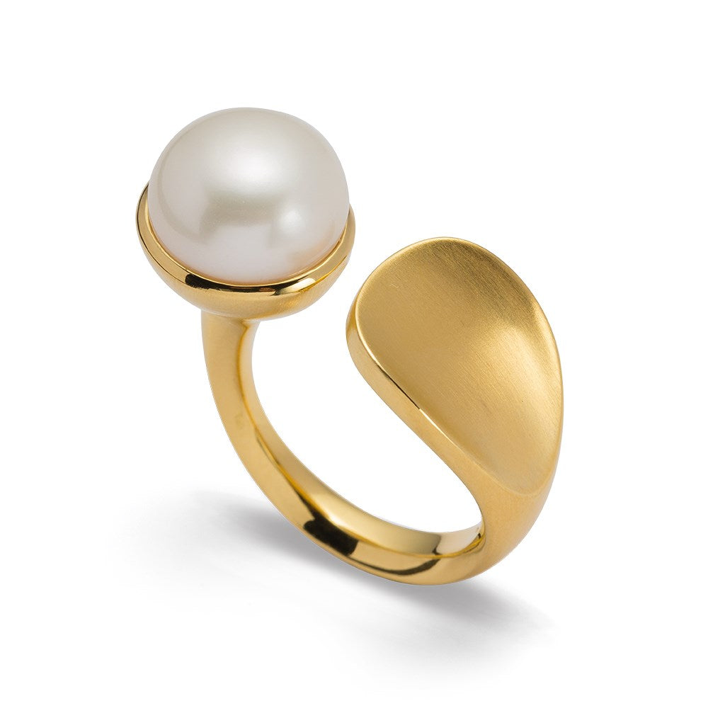 925/- Ring, matt/glänzend fg, weiße Zuchtperle 7,87 ct - 52 / Nicht rhodiniert