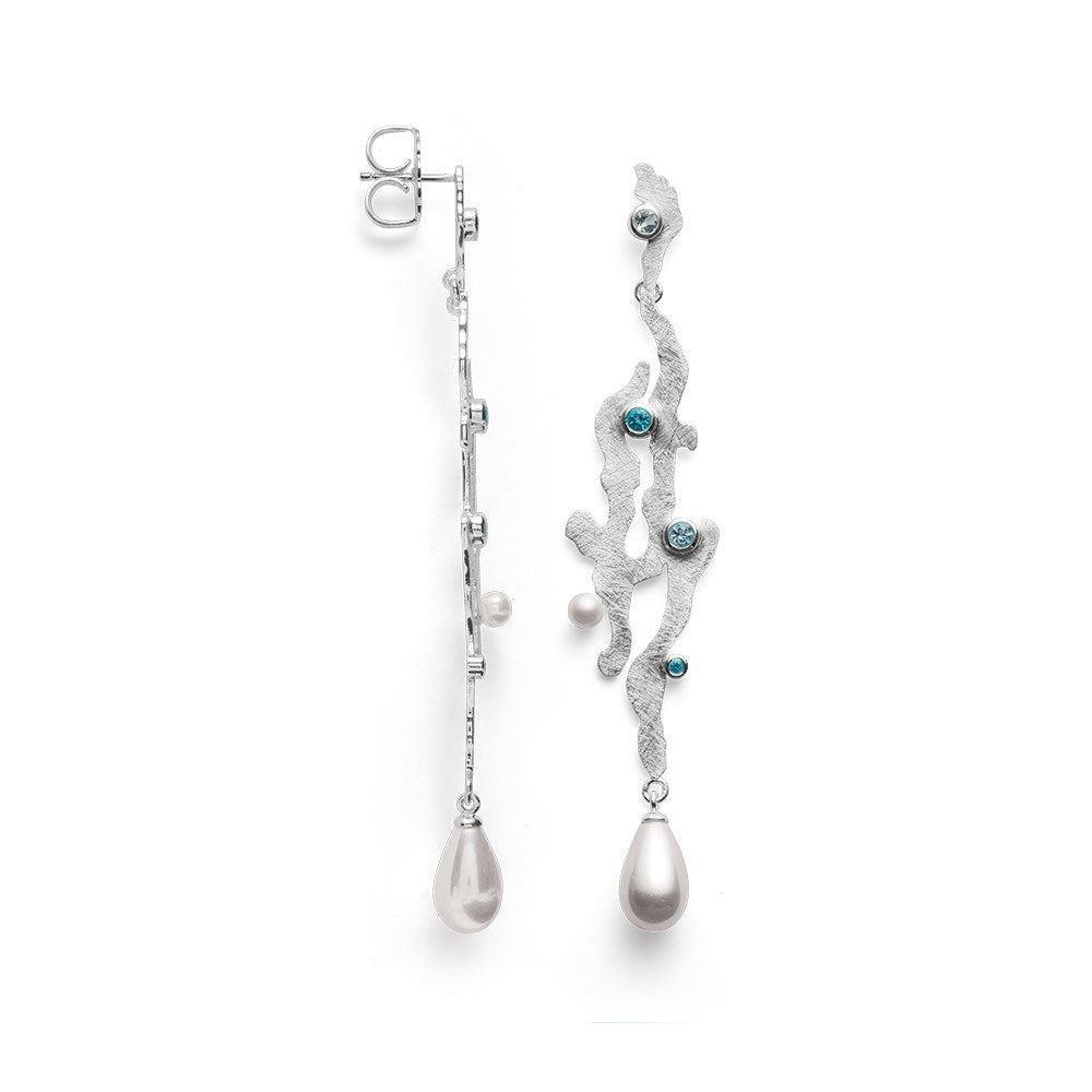 925/- earrings scratch, topaz, cultured & shell pearl