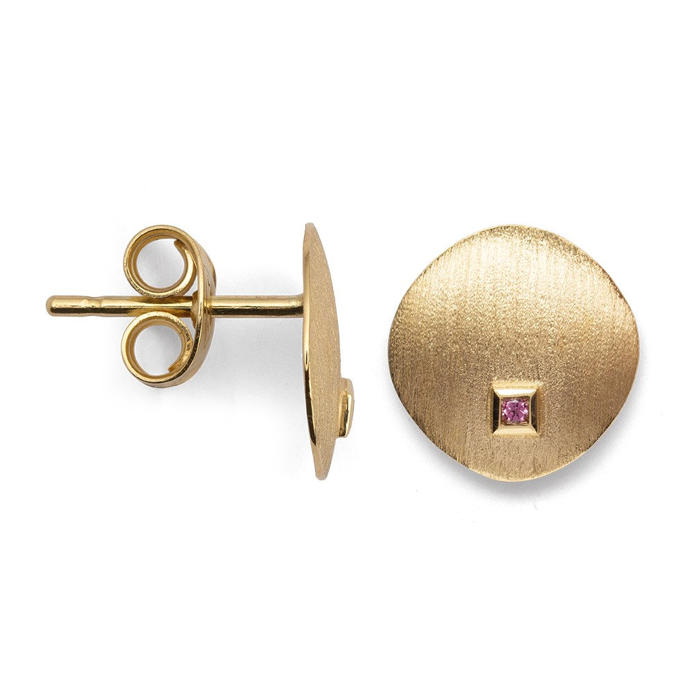 750/- earstud satin/brushed, rhodolite 0,02ct