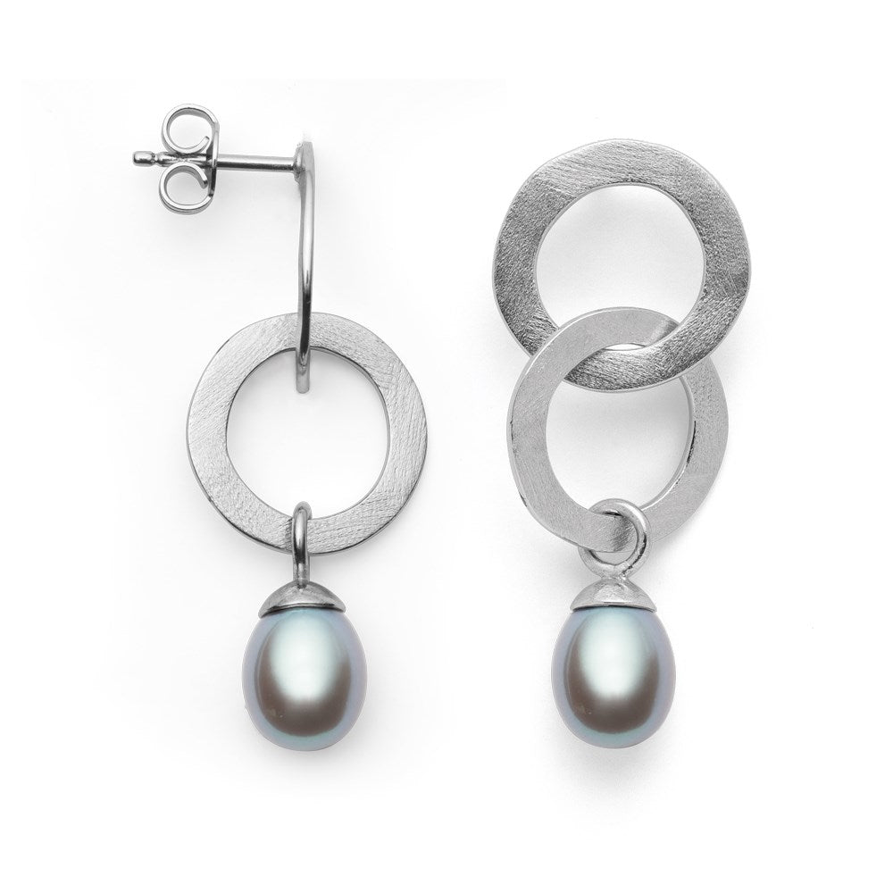 925/- Ohrstecker, rho. matt., Perle grau 7,07ct