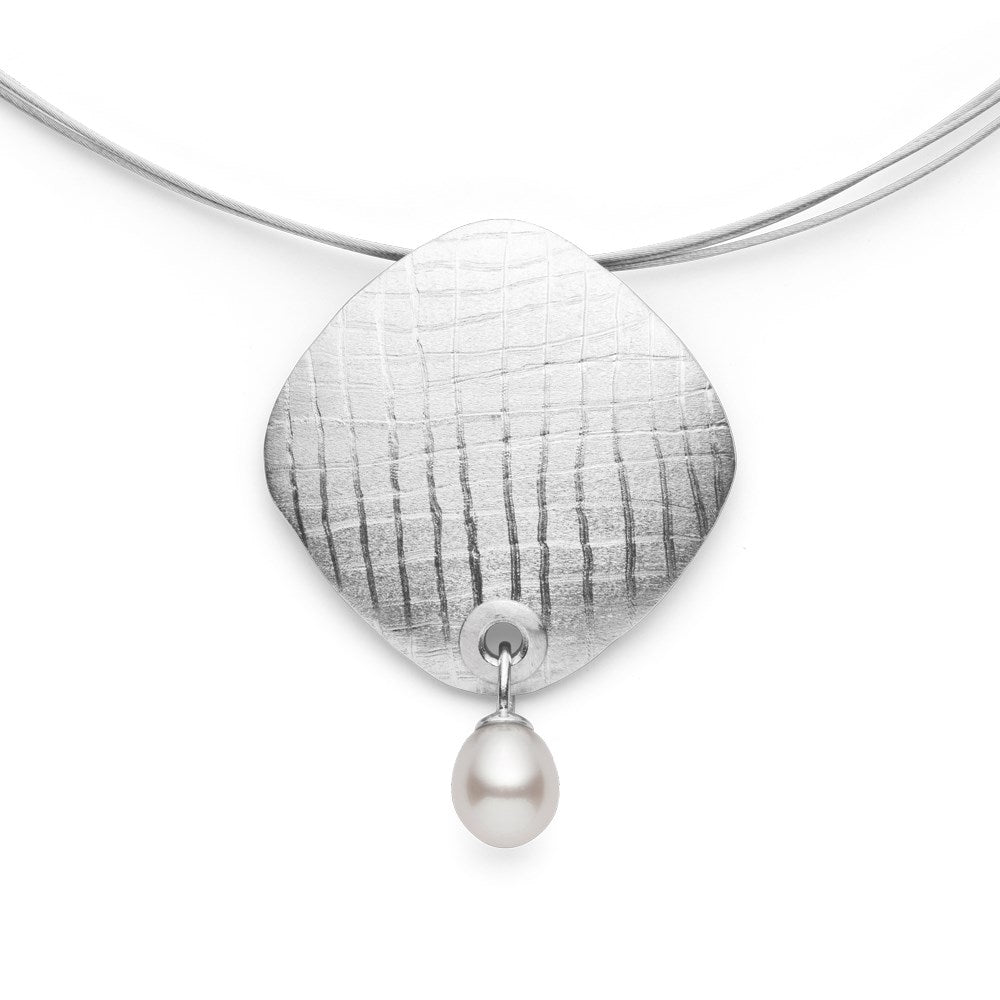 925/- Vedhæng, rho. mat/børstet,kulturperle 3,40ct