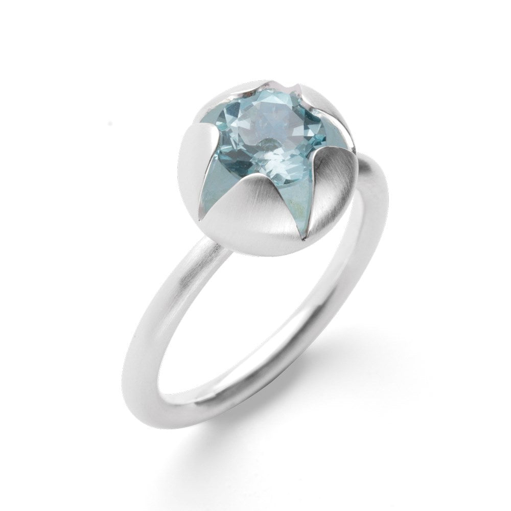 925/- Ring mattiert, Blautopas 1,47 ct - 56 / Nicht rhodiniert