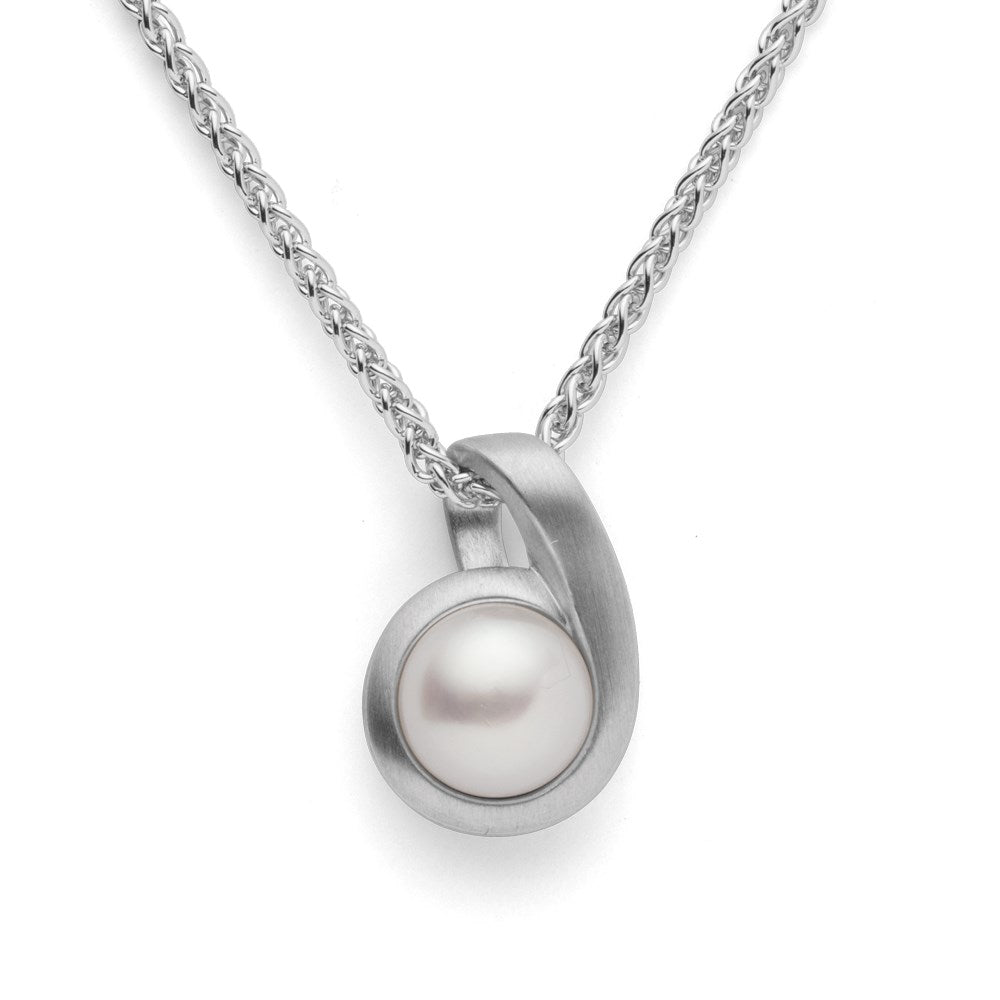 925/- Vedhæng, mat rho., hvid kulturperle 3.52ct
