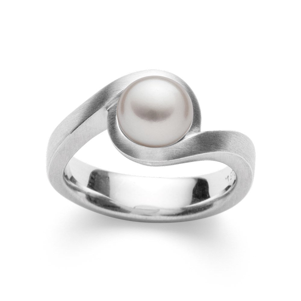 925/- Ring, matt rho., weiße Zuchtperle 3,52 ct - 52 / Rhodiniert