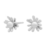 Rhod. silver earrings flower 10mm