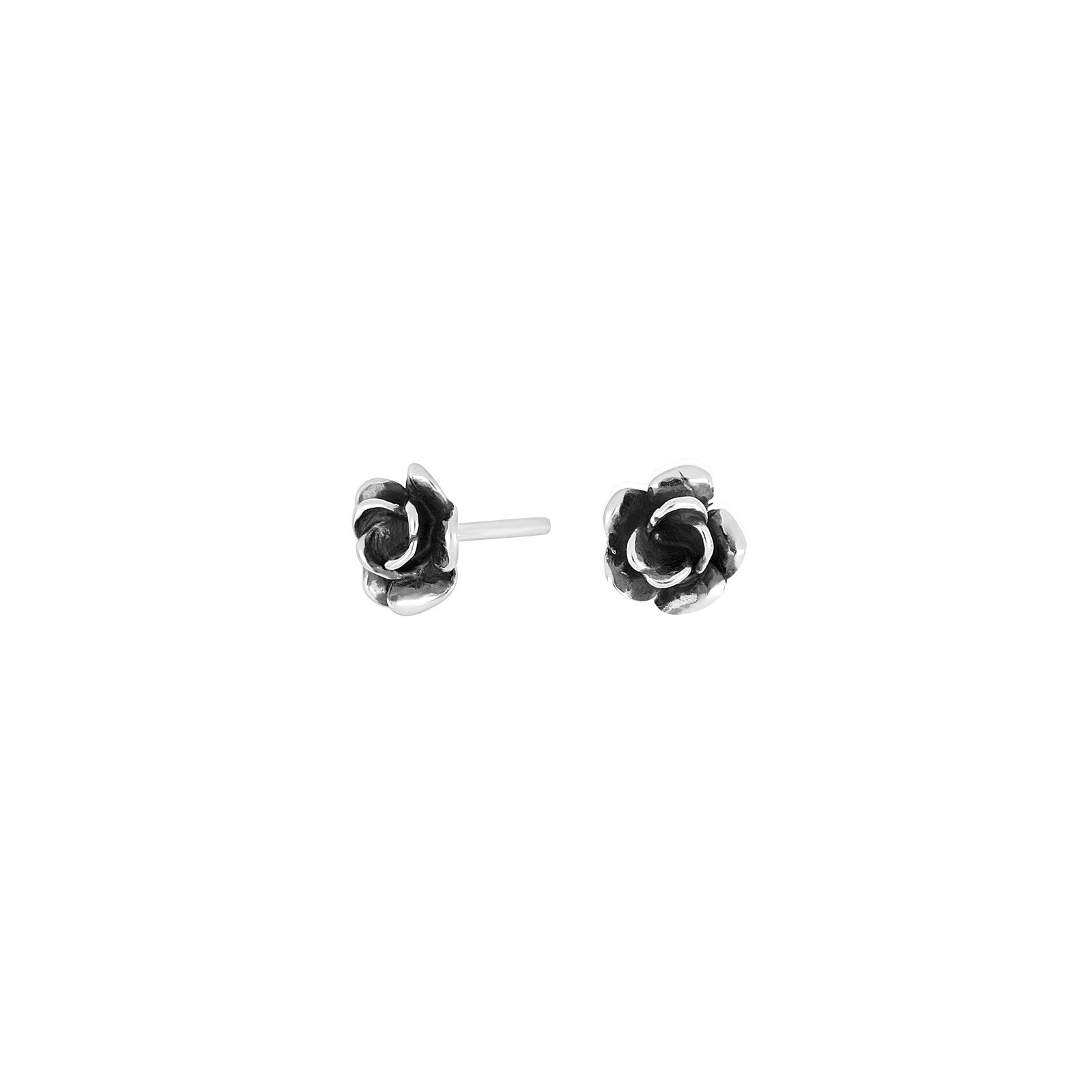 Rhod. silver earrings w/ox. rose 6mm