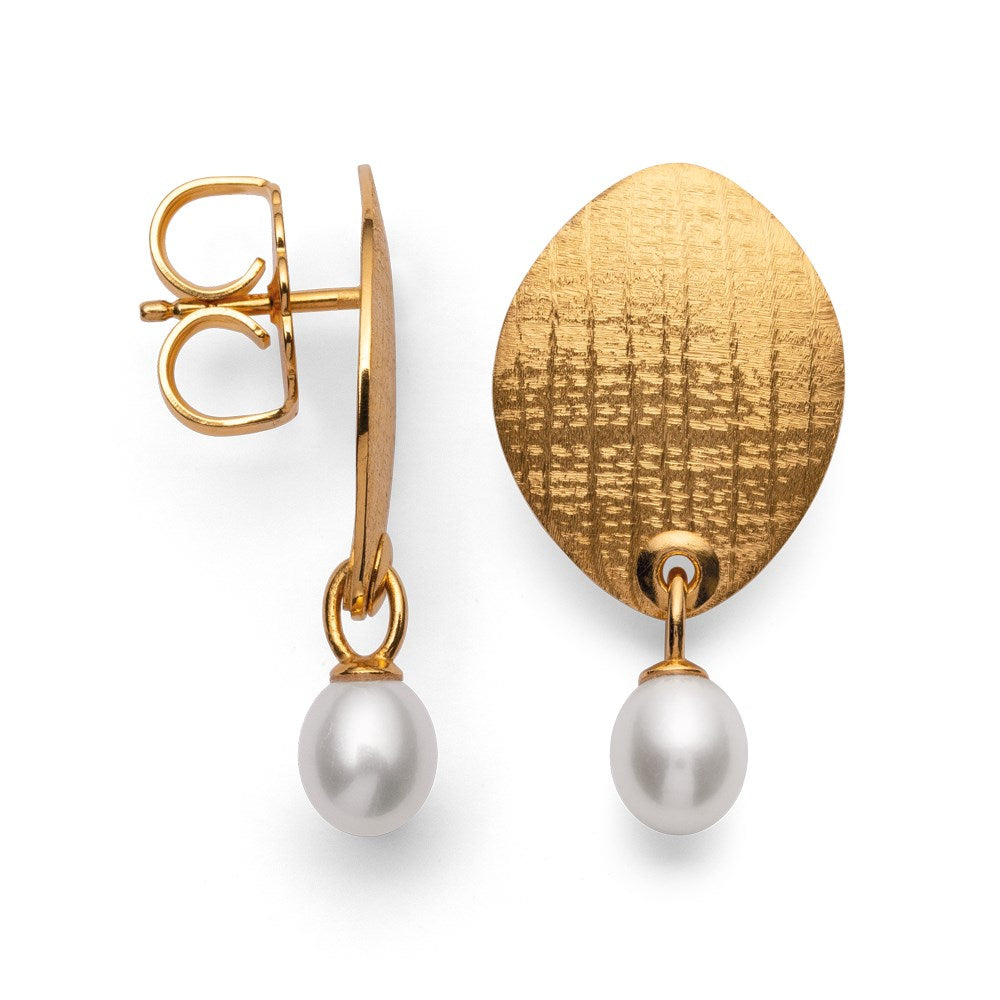 925/- earstud, gp brushed/pol., pearls 3,18ct