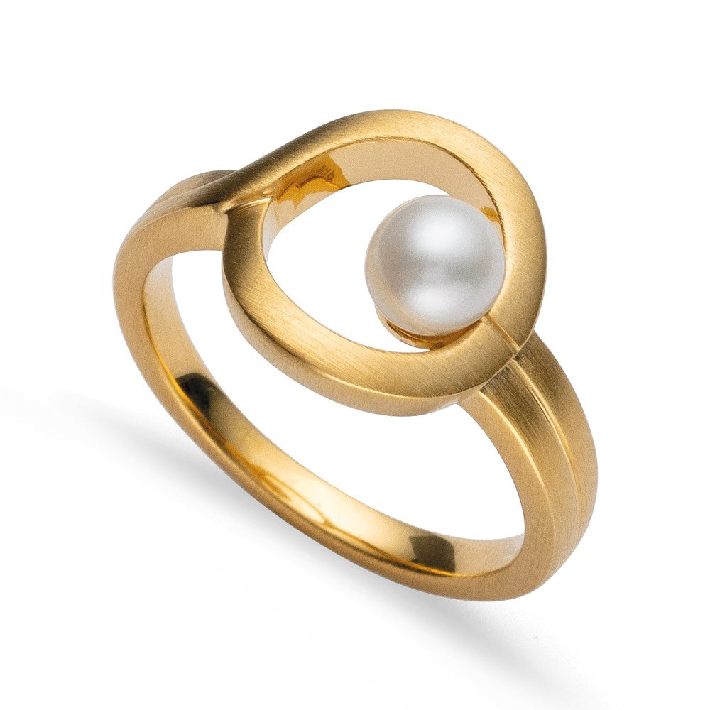 925/- Ring, matt fg, weiße Zuchtperle 1,12ct - 56 / Nicht rhodiniert