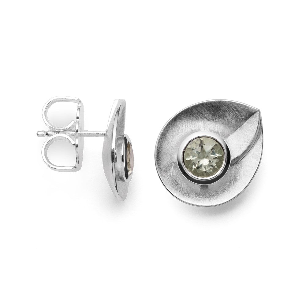 925/- earstud scratch/pol., green amethyst 0,92ct