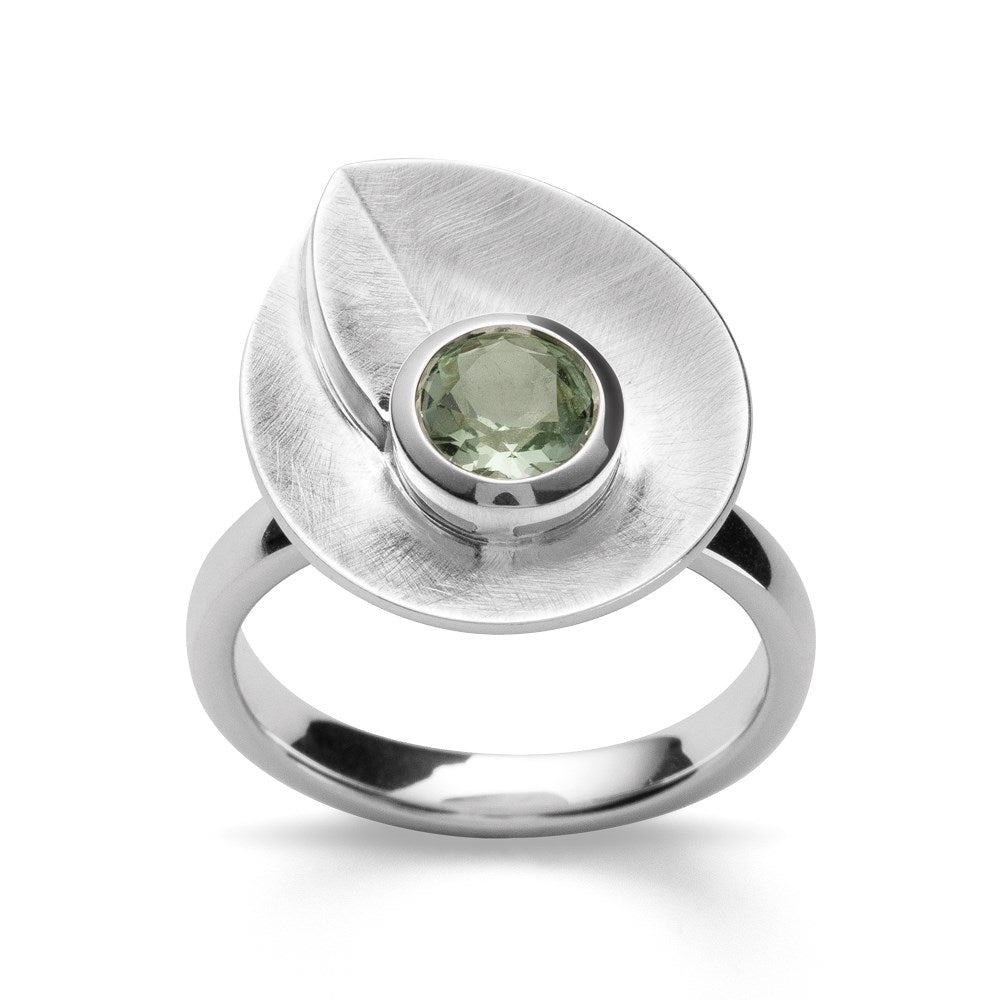 925/- Ring gebürstet matt/glänzend, grüner Amethyst 0,65 ct - 52 / Rhodiniert