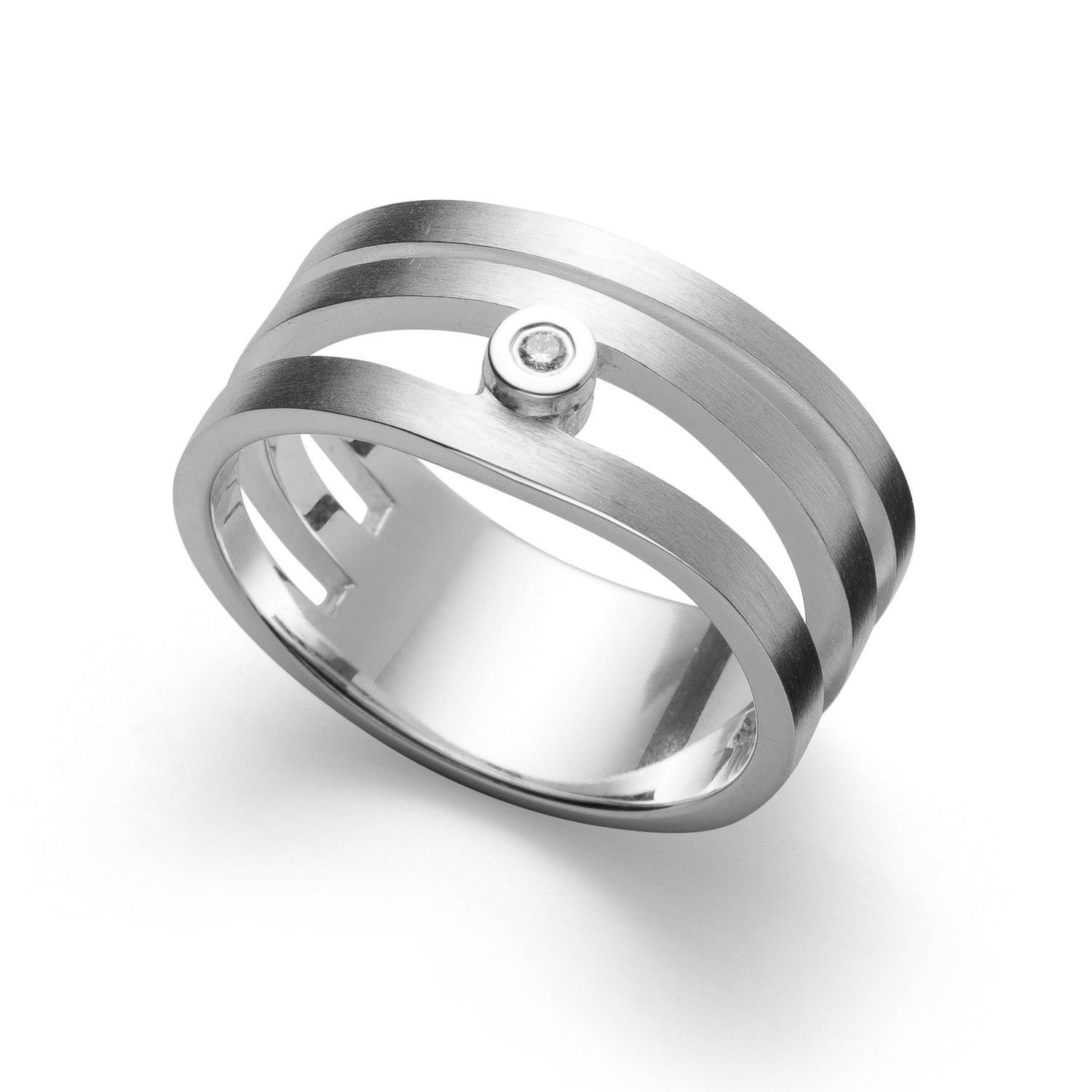 925/- Ring mattiert, Brillant 0,02ct W-SI - 52 / Nicht rhodiniert