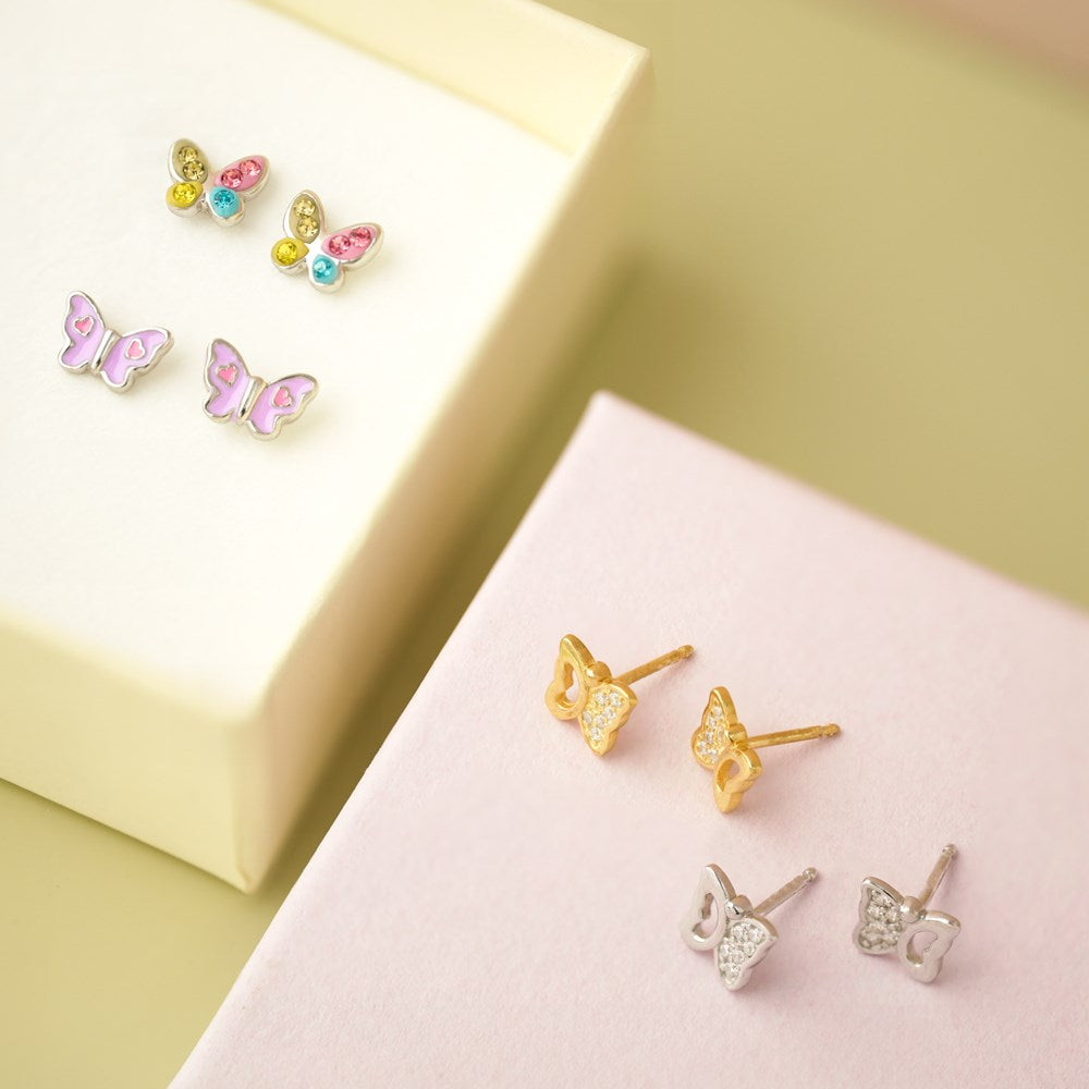 Goldp. silver earrings butterfly w. cz