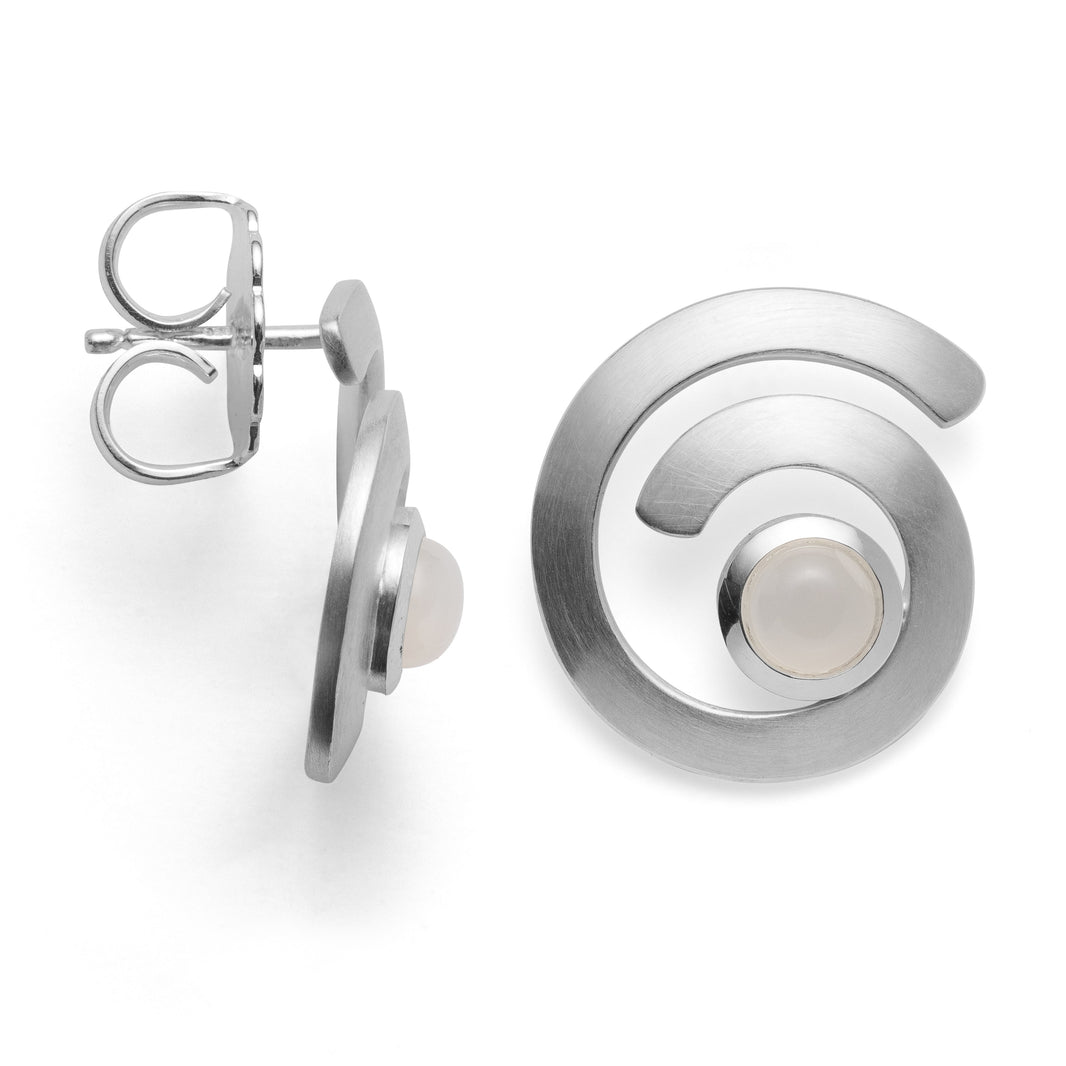 925/- earstud satin/pol., moonstone white 1,20ct