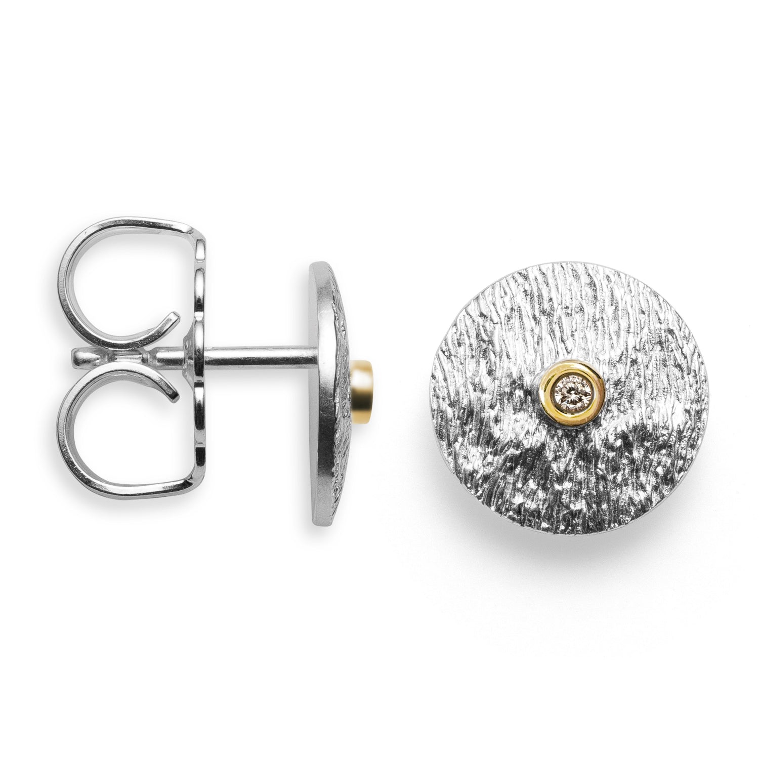 925/- Ohrstecker, teils fg satiniert br 0,02 ct W-SI - Nicht rhodiniert