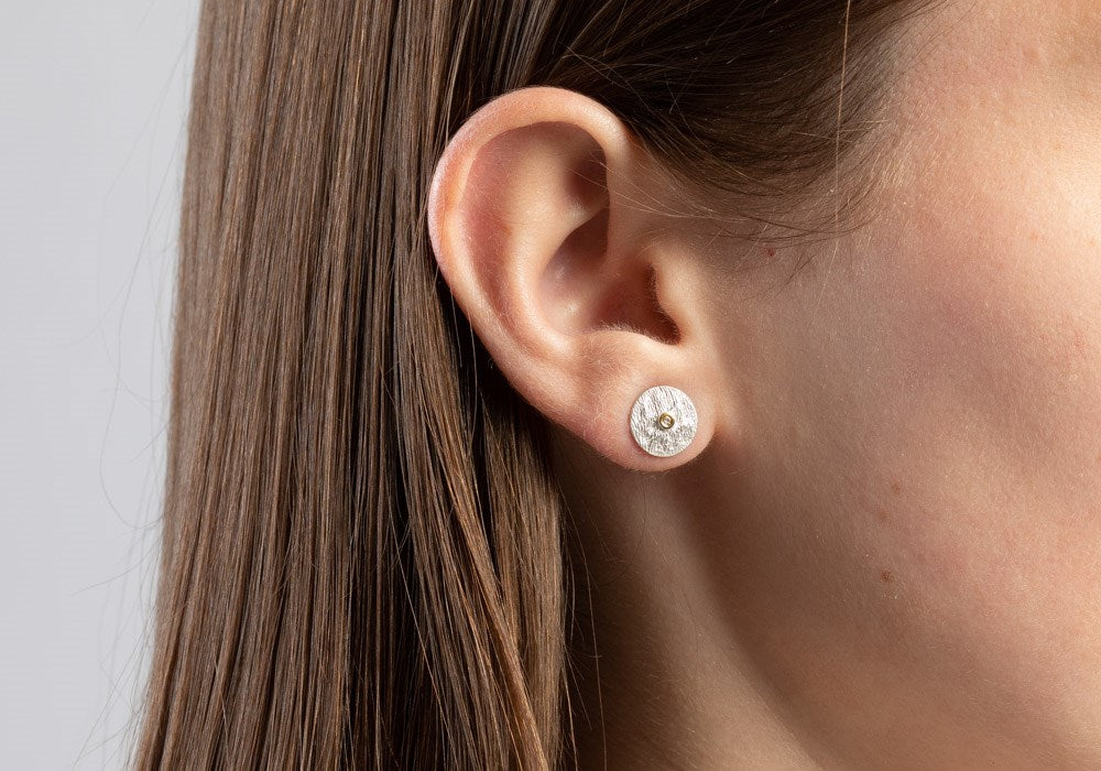 925/- Ohrstecker, teils fg satiniert br 0,02 ct W-SI