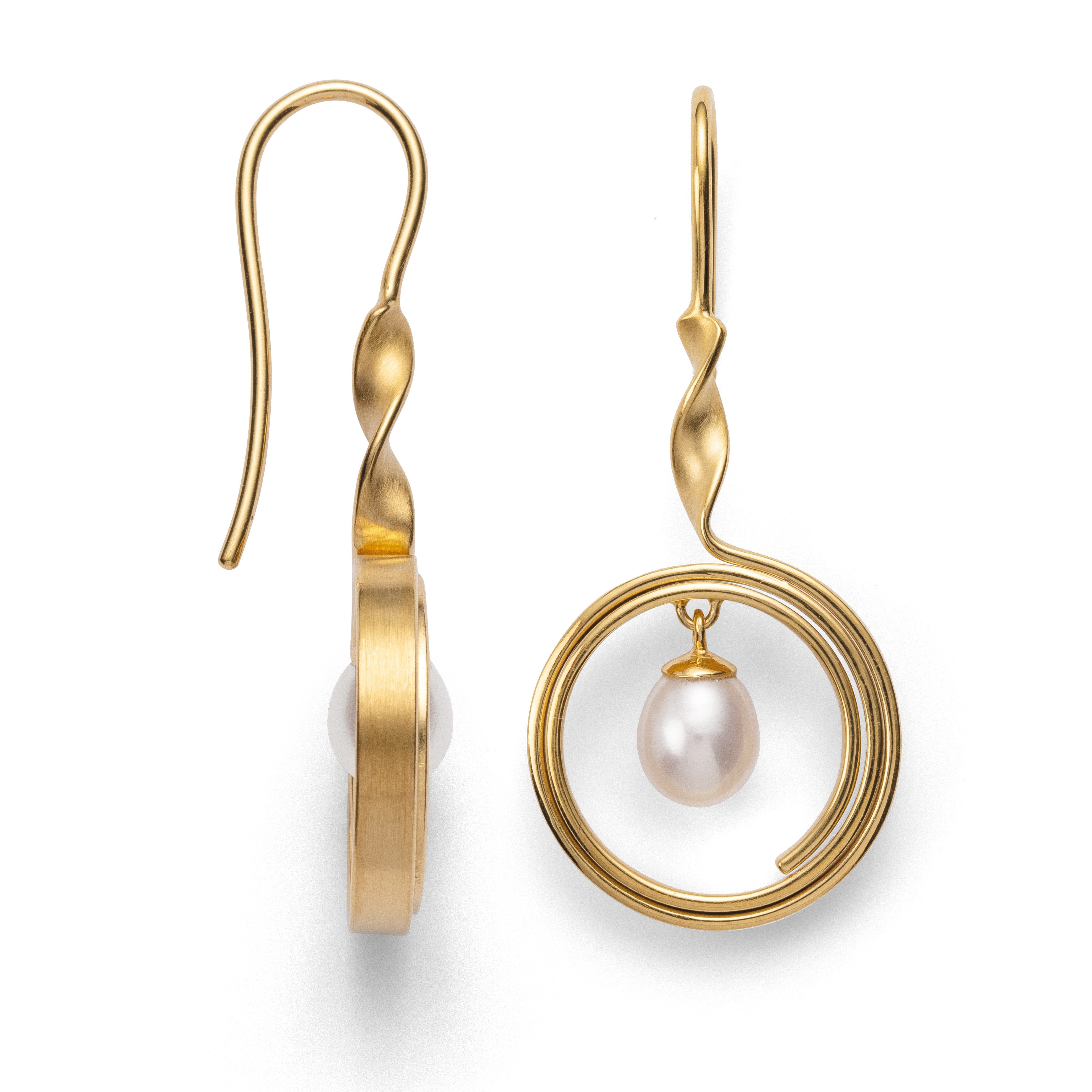 925/- earrings, gp satin/pol., pearls 3,03ct