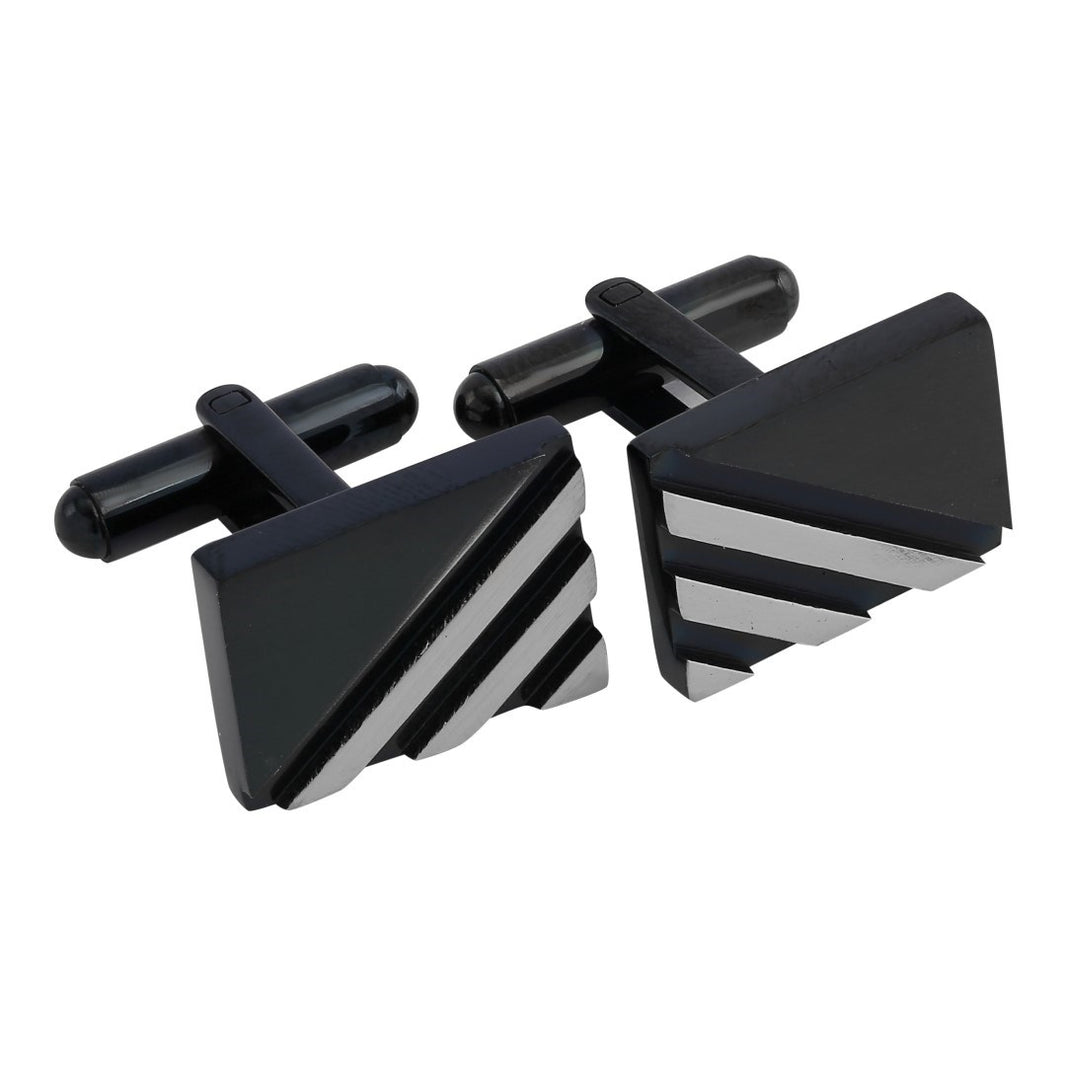 Edelstahl Manschettenknöpfe schwarz/weiß