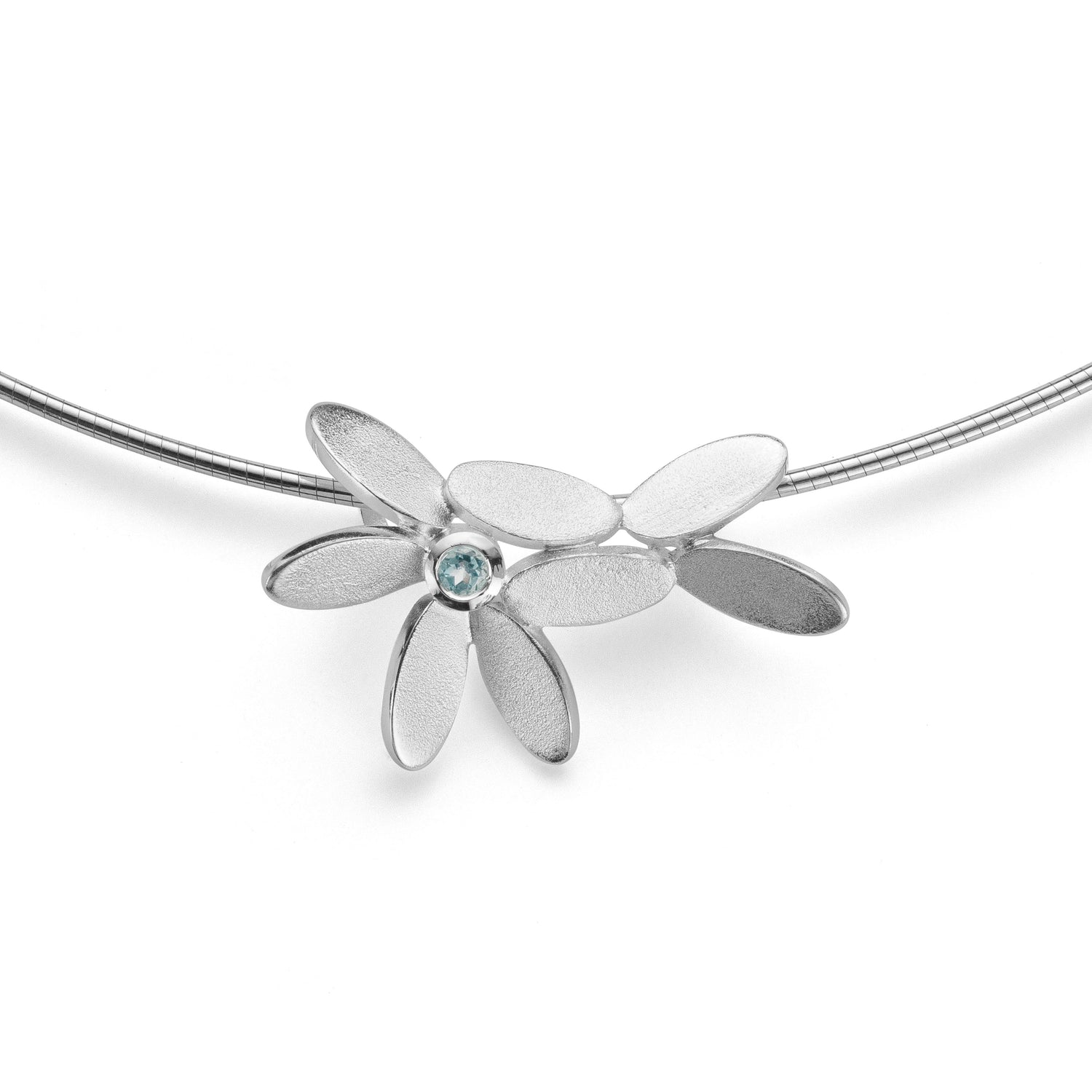 925/- Anhänger Sand Matt, Blau Topas 0,10ct