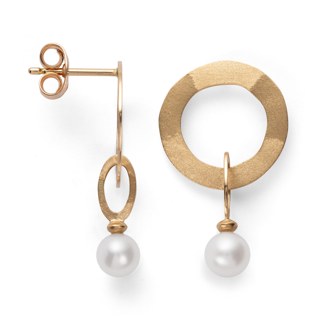 750/- earstud satin/brushed, pearls 2,22ct