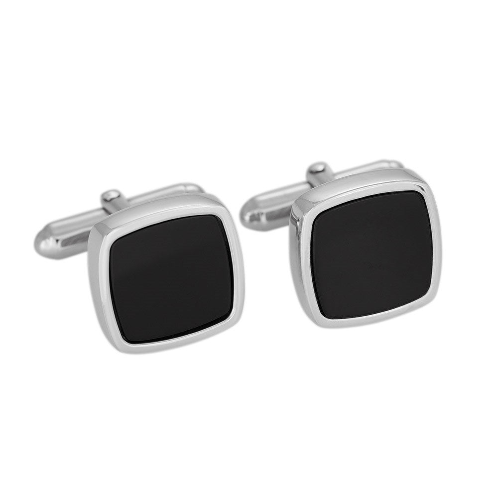 Rhod. Silber Manschettenknöpfe schwarzer Onyx