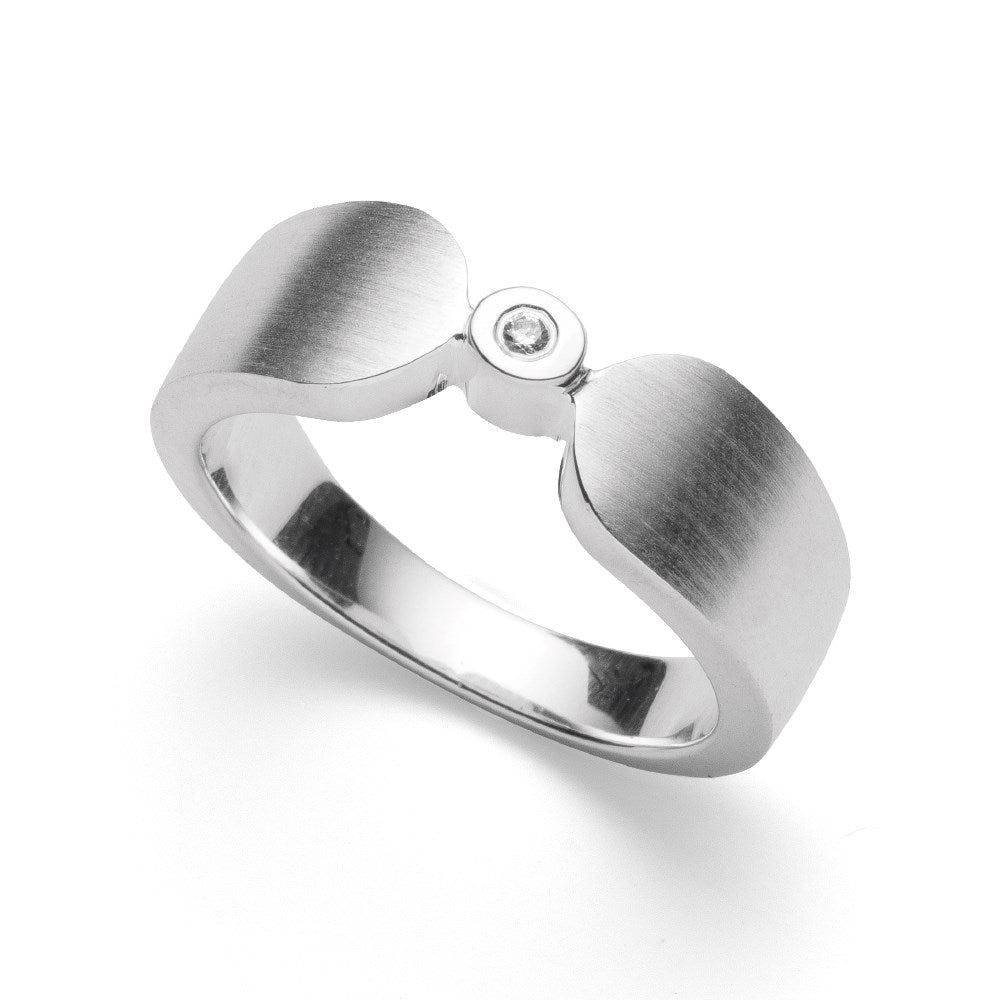 925/- Ring matt/glänzend, Brillant 0,02ct W-SI - 58 / Rhodiniert