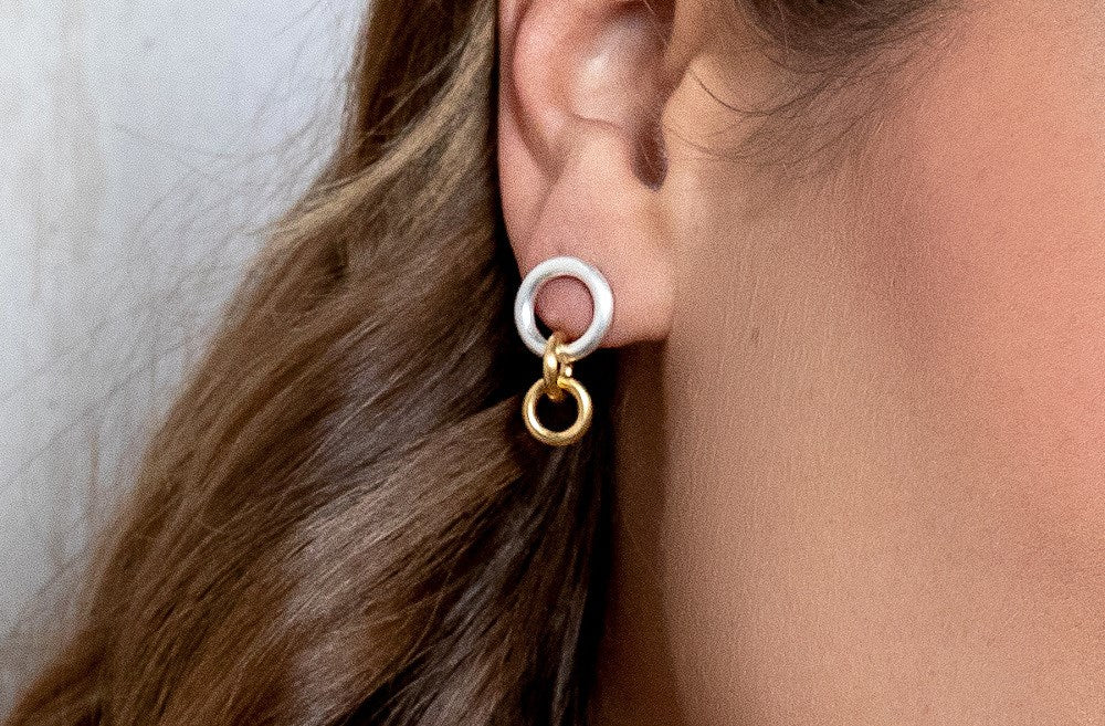 925/- Ohrstecker, teilmattiert - Nicht rhodiniert