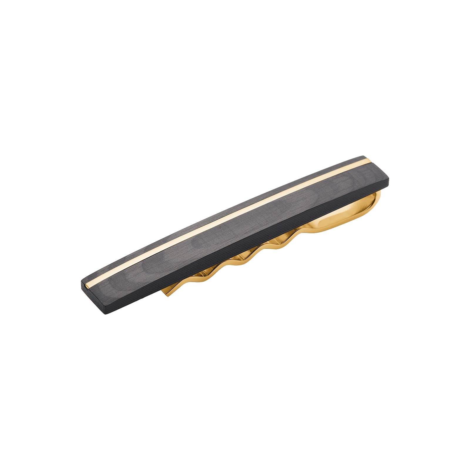 Edelstahl Krawattenhalter m. carbon IP Gold