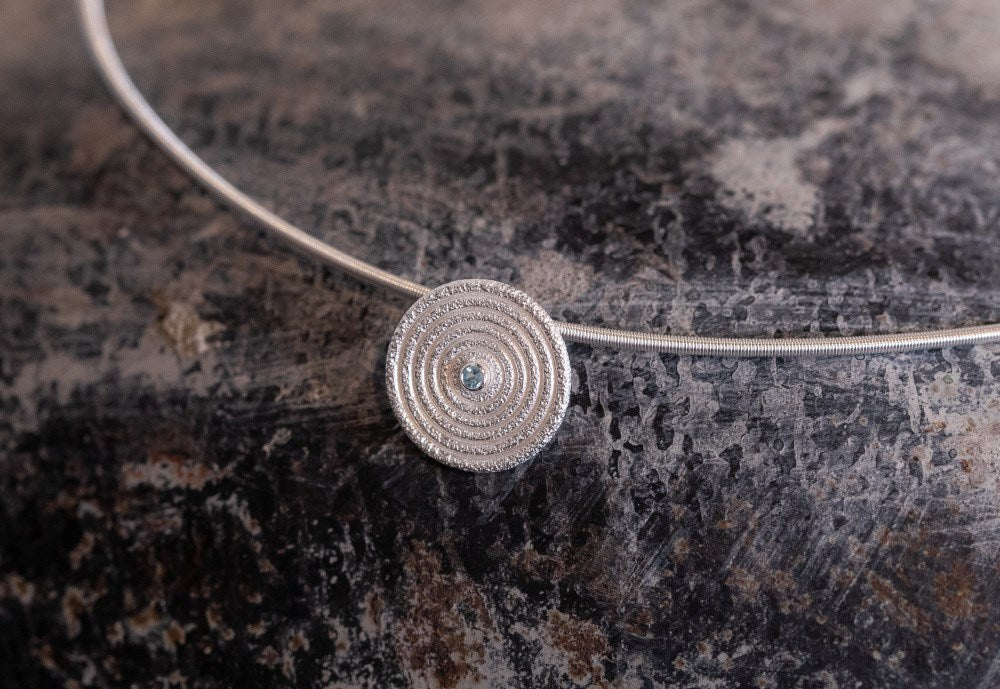 925/- Anhänger mattiert/gebürstet, Blautopas 0,03ct - Rhodiniert