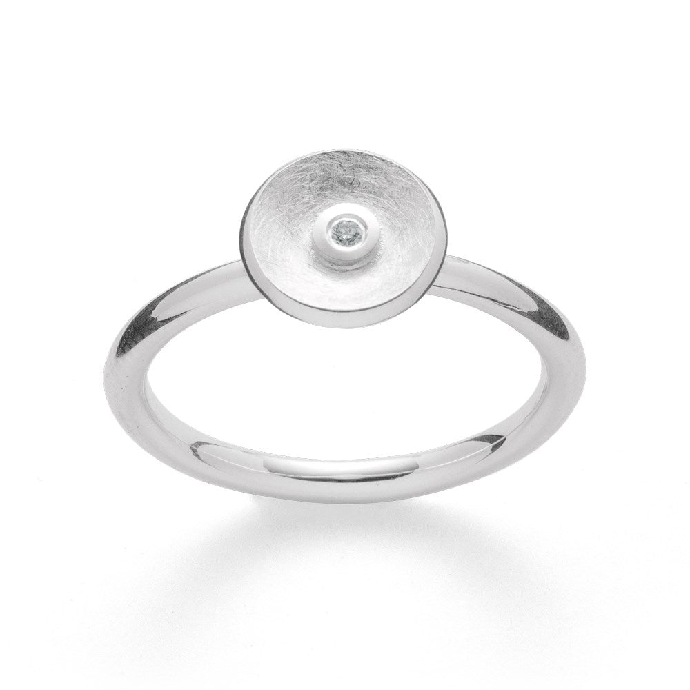 925/- Ring gebürstet/glänzend, Brillant 0,02ct W-SI - 52 / Nicht rhodiniert