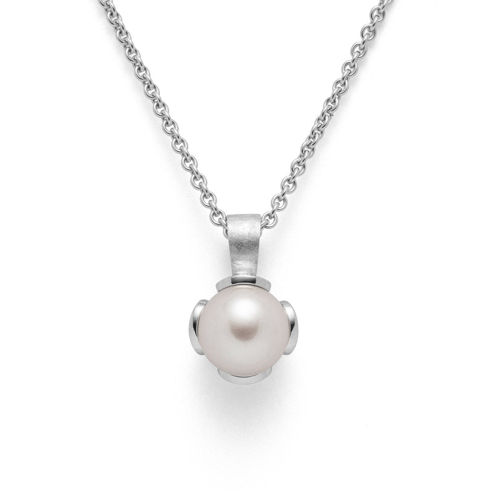 925/- Vedhæng, mat rho., hvid kulturperle 3,85ct