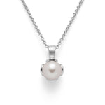 925/- Vedhæng, mat rho., hvid kulturperle 3,85ct