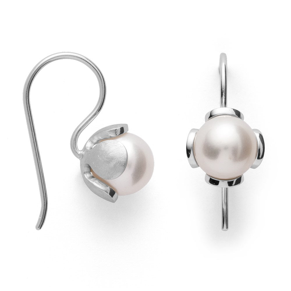 925/- earrings, rho. satin, pearls 5,10ct