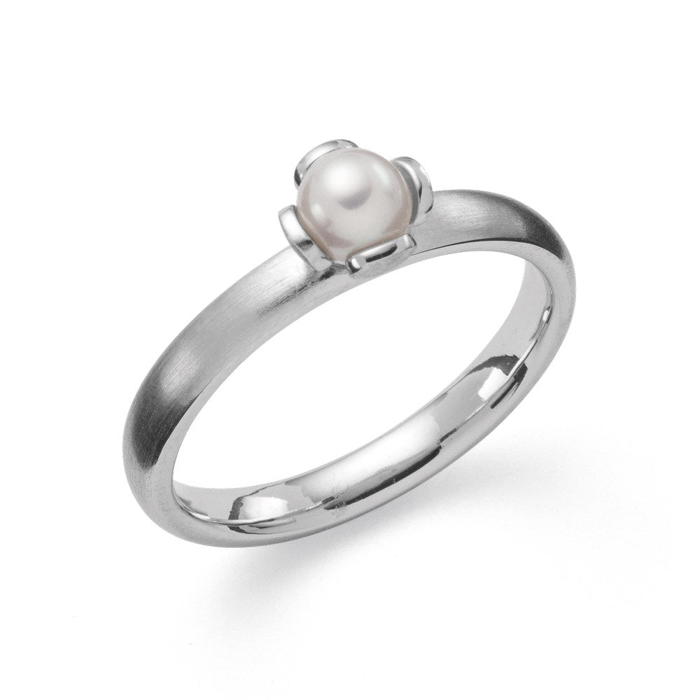 925/- Ring, matt rho., weiße Zuchtperle 1,05 ct - 54 / Rhodiniert