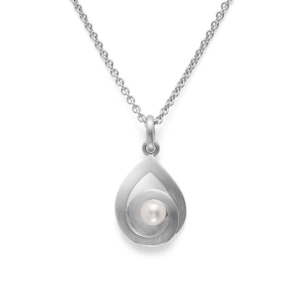 925/- Vedhæng, mat rho., hvid kulturperle 0,69ct