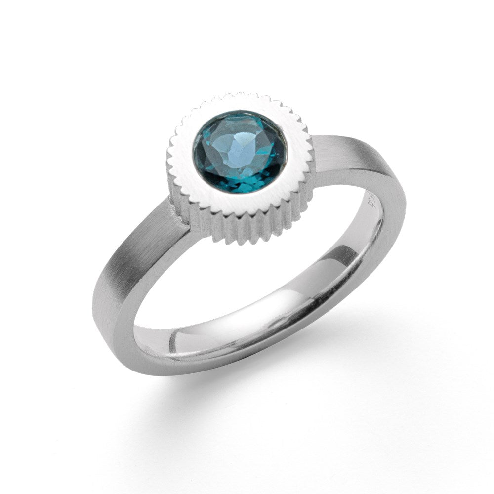 925/- Ring mattiert, Topas London Blue 0,99ct - 52 / Nicht rhodiniert