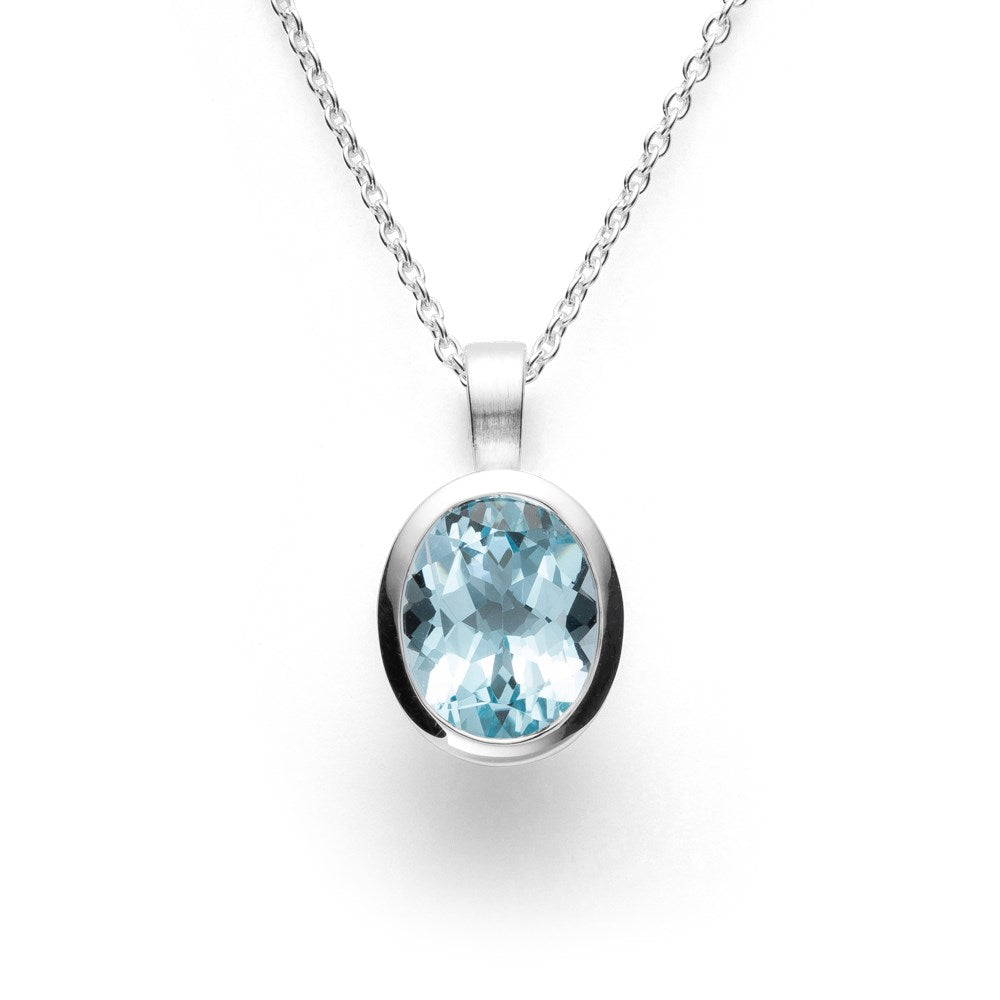 925/- Vedh inkl. Kette matt/glänzend Blautopas 3,99 ct - Nicht rhodiniert