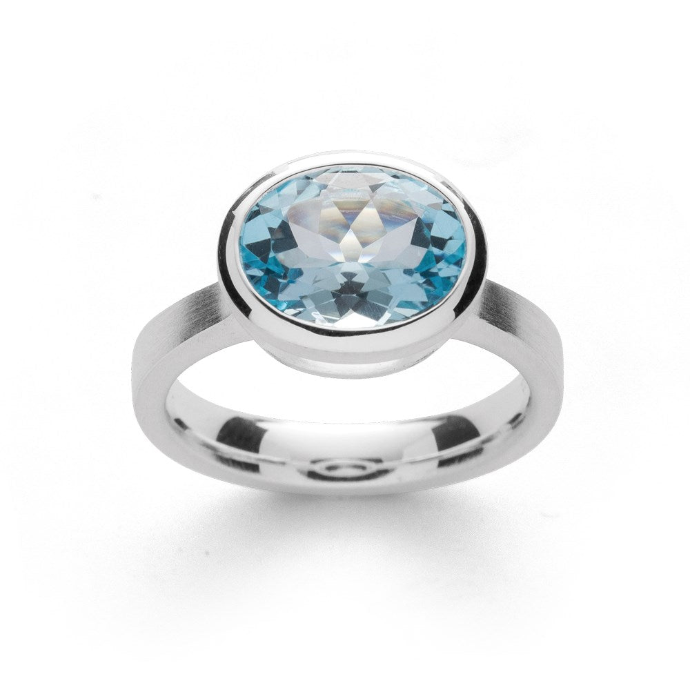925/- Ring matt/glänzend, Blautopas 3,79 ct - 52 / Nicht rhodiniert