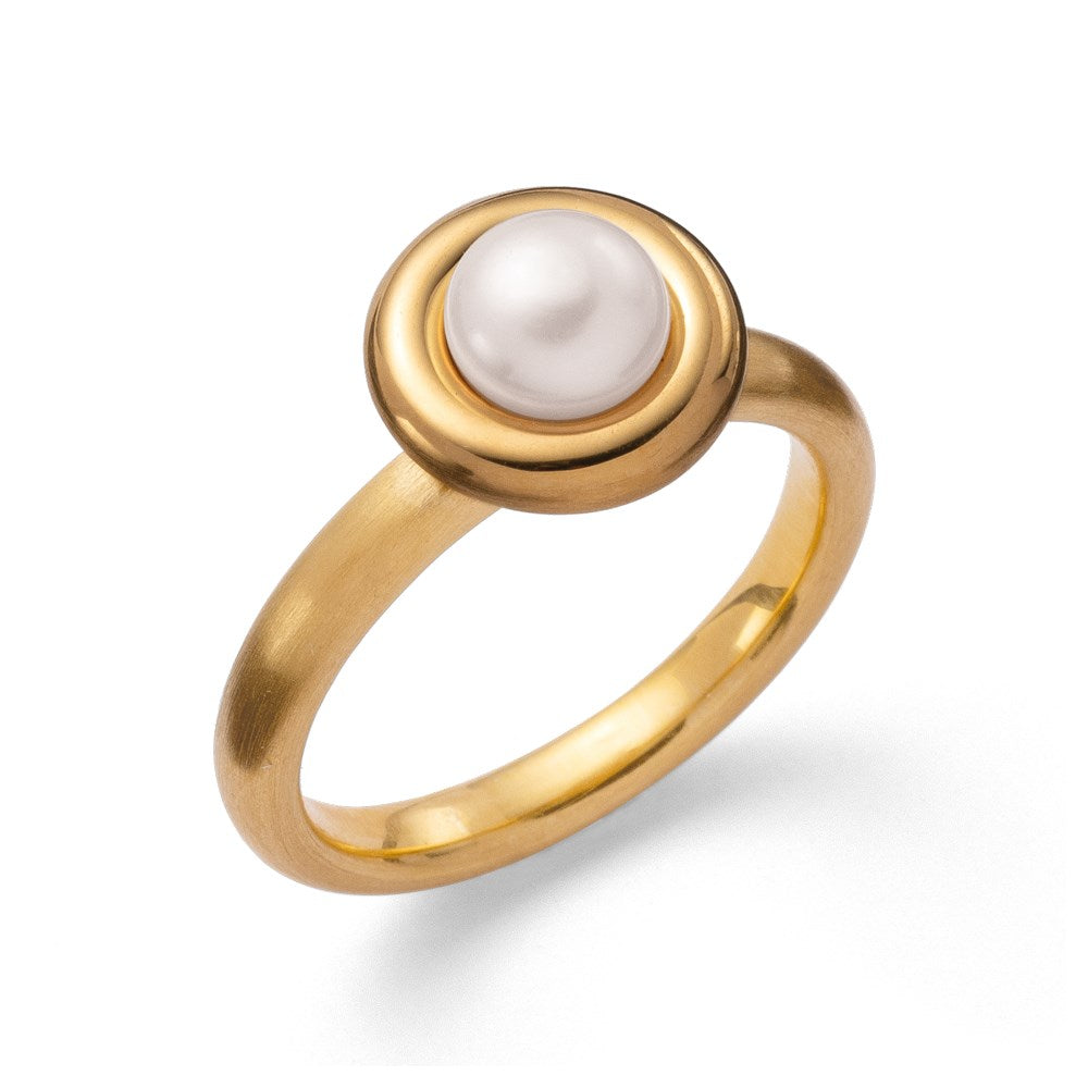 925/- Ring, matt/glänzend fg, weiße Zuchtperle 1,53ct - 54 / Nicht rhodiniert