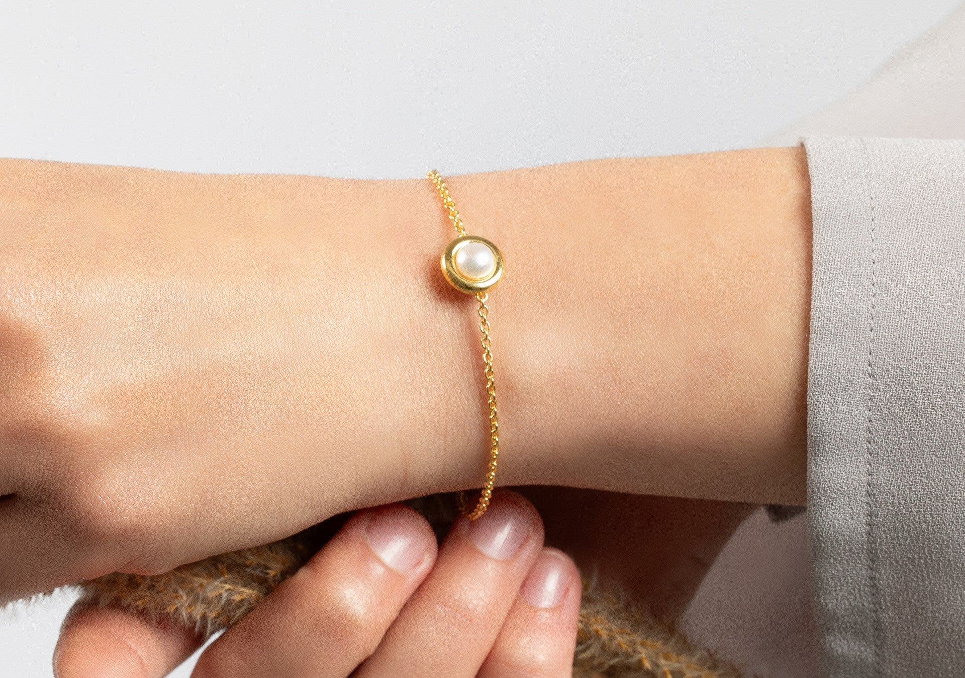 925/- armbånd, fg mat/blank perle, 17+2cm, 1.8mm
