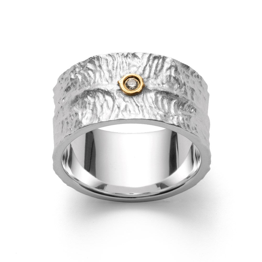 925/- Ring, teils fg satiniert, 0,03ct W-SI - 56 / Rhodiniert