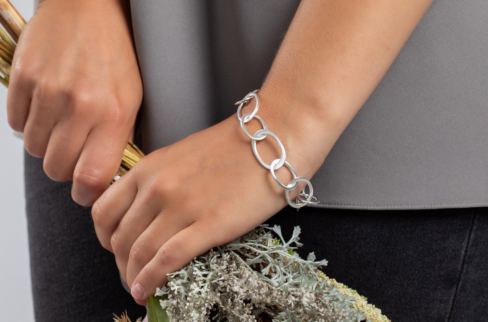 925/- armbånd mat, 17cm + 3cm