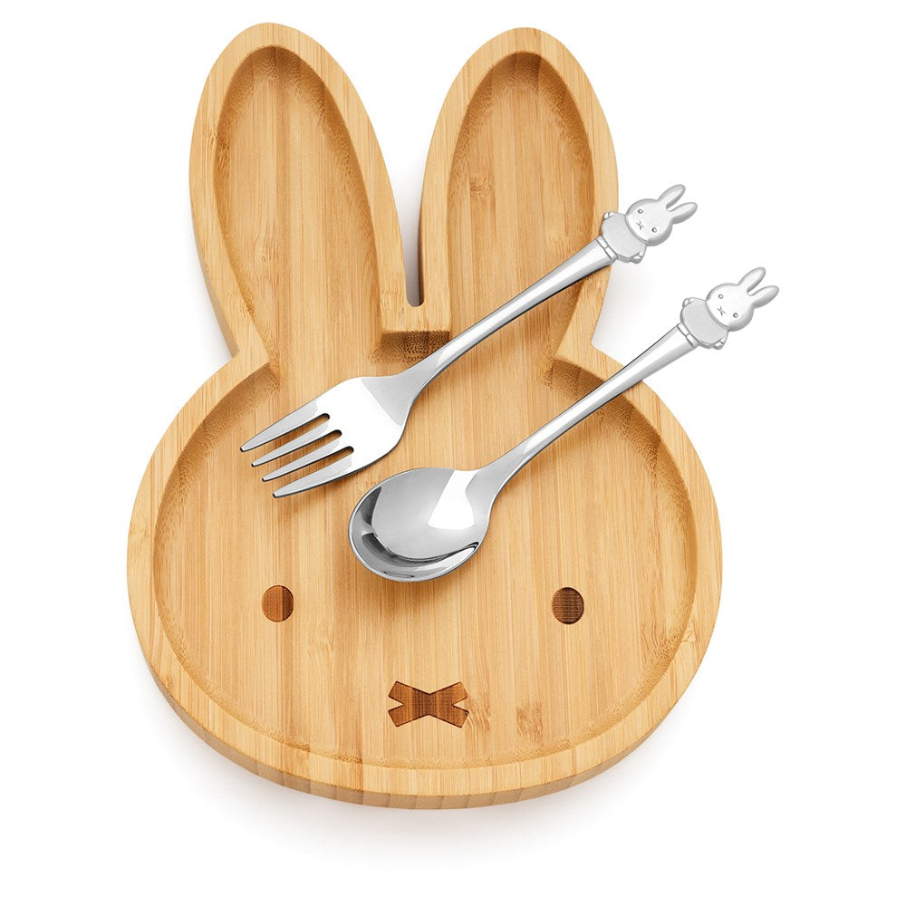 Bambus Teller mit Besteck Kaninchen Miffy