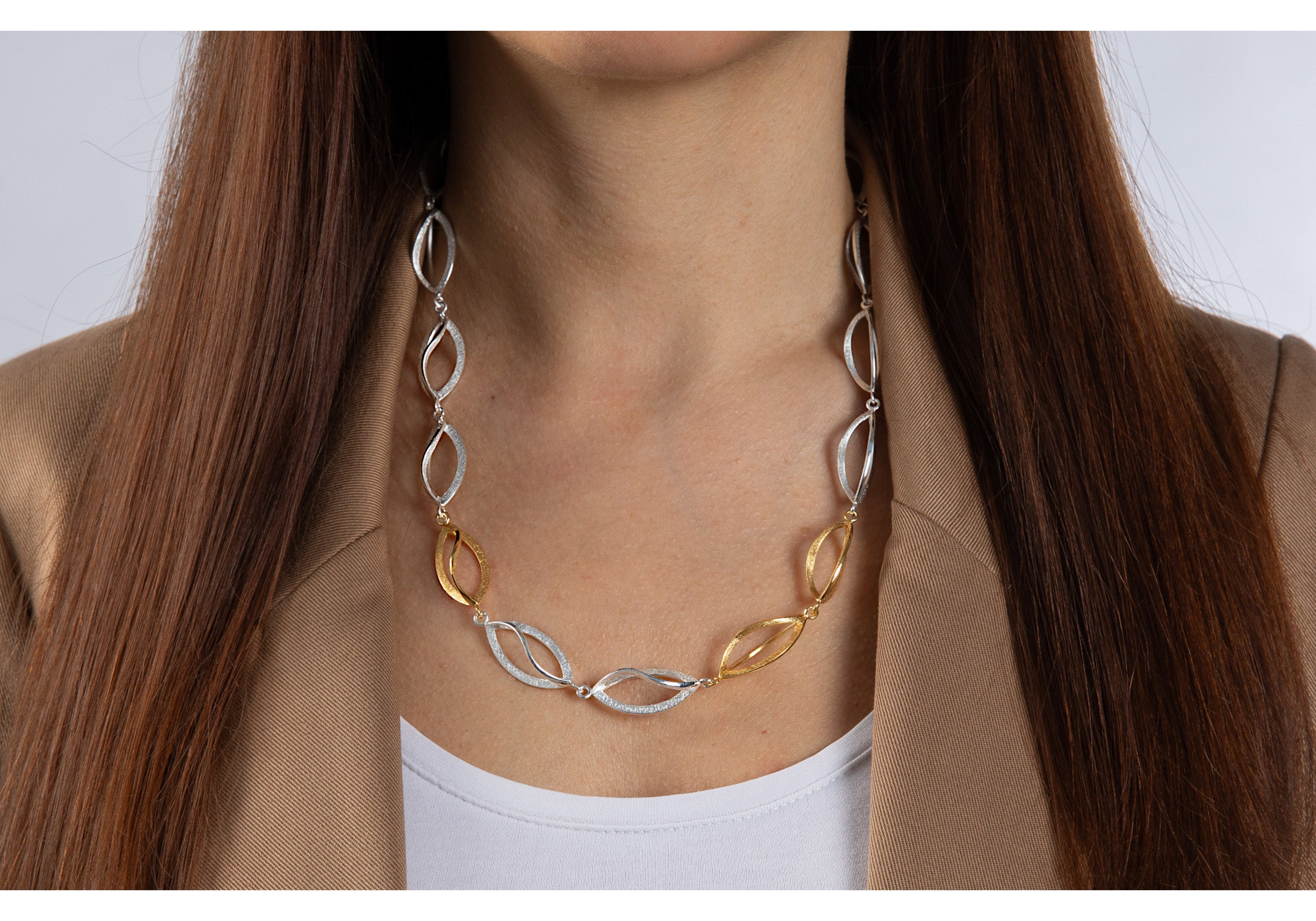 925/- necklace, partially fg brushed, 48cm + 3cm