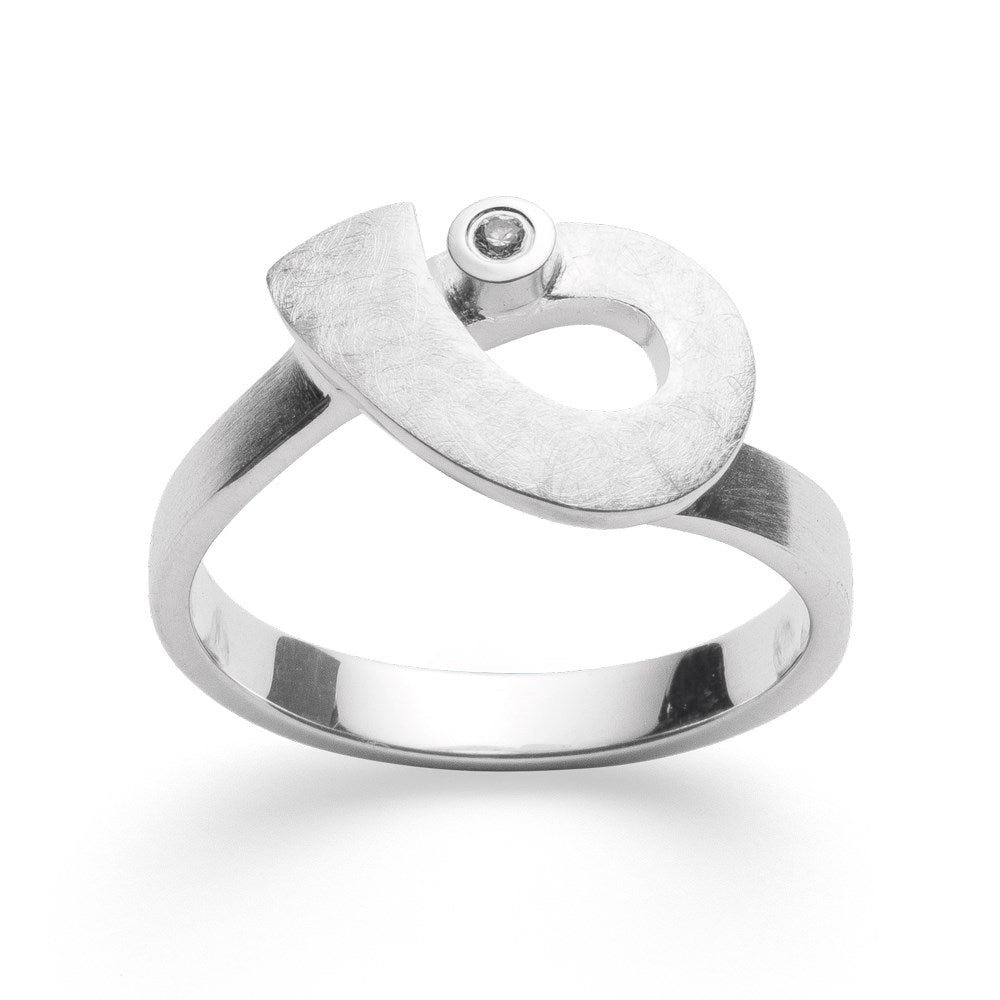 925/- Ring mattiert/gebürstet mattiert, Br. 0,02ct W-SI - 52 / Nicht rhodiniert